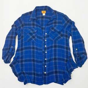 Ruby Rd. Petite Blue Plaid Button Down Shirt Size PS